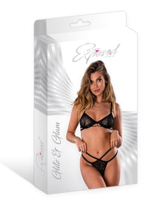 Glitz & Glam Bra & Thong Set Black S/m