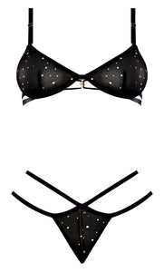 Glitz & Glam Bra & Thong Set Black S/m