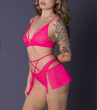 Load image into Gallery viewer, Pink Kink Bralette Panty Skirt Pink Glow L/xl

