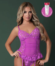Load image into Gallery viewer, Butterfly Fantasies Basque &amp; Cheeky Panty Purple Glow L/xl
