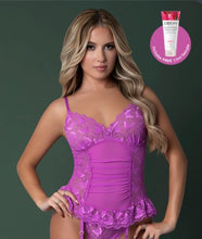 Load image into Gallery viewer, Butterfly Fantasies Basque &amp; Cheeky Panty Purple Glow S/m
