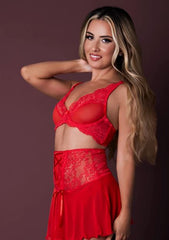 Bralette Skirt Thong Red S/m