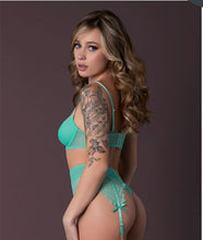 Load image into Gallery viewer, Caribbean Crush Bra &amp; Garter Thong Set Aqua Glow S/m

