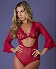 Sleeve 3/4 Playsuit Cherry L