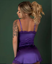Load image into Gallery viewer, Satin Petals Chemise &amp; Gstring Set Purple L
