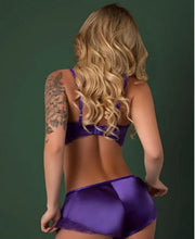 Load image into Gallery viewer, Satin Petals Bralette &amp; Short Set Purple M
