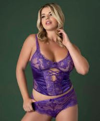 Satin Petals Bustier & Boy Short Purple 2xl