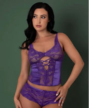 Load image into Gallery viewer, Satin Petals Bustier &amp; Boy Short Purple L
