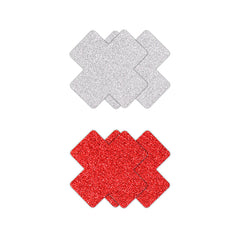 Pretty Pasties Glitter Cross Red/silver 2 Pair