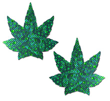 Load image into Gallery viewer, Pastease Indica Pot Leaf Crystal Green Weed Nipple Pasties
