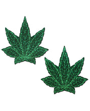 Load image into Gallery viewer, Pastease Indica Pot Leaf Glitter Green Weed Nipple Pasties
