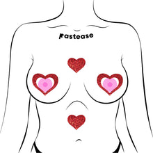 Load image into Gallery viewer, Pastease Glitter Peek A Boob Hearts Red
