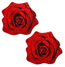 Load image into Gallery viewer, Pastease Rose Red Glitter Velvet Nipple Pasties
