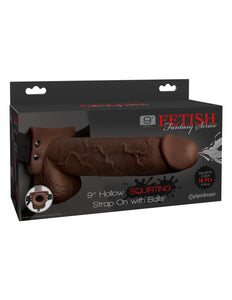Fetish Fantasy 9 In Hollow Squirting Strap-on W/ Balls Brown