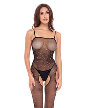 Load image into Gallery viewer, Sparkle Crotchless Body Stocking Black O/s

