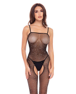 Sparkle Crotchless Body Stocking Black O/s