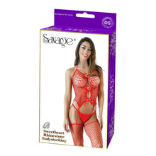 Load image into Gallery viewer, Sweetheart Rhinestone Bodystocking - Red
