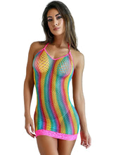 Load image into Gallery viewer, Rainbow Mini Fishnet Dress
