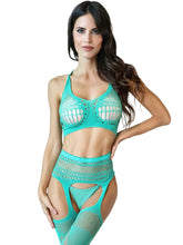 Load image into Gallery viewer, 2pc Bralette &amp; Gartered Bodystocking - Green
