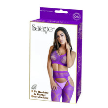 Load image into Gallery viewer, 2pc Bralette &amp; Gartered Bodystocking - Purple
