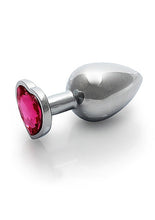 Load image into Gallery viewer, Heart Gem Butt Plug Medium Silver Rubellite Pink
