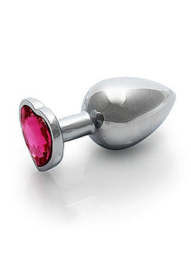 Heart Gem Butt Plug Medium Silver Rubellite Pink