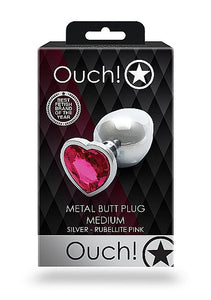 Heart Gem Butt Plug Medium Silver Rubellite Pink