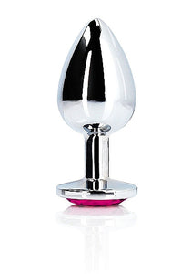 Heart Gem Butt Plug Medium Silver Rubellite Pink