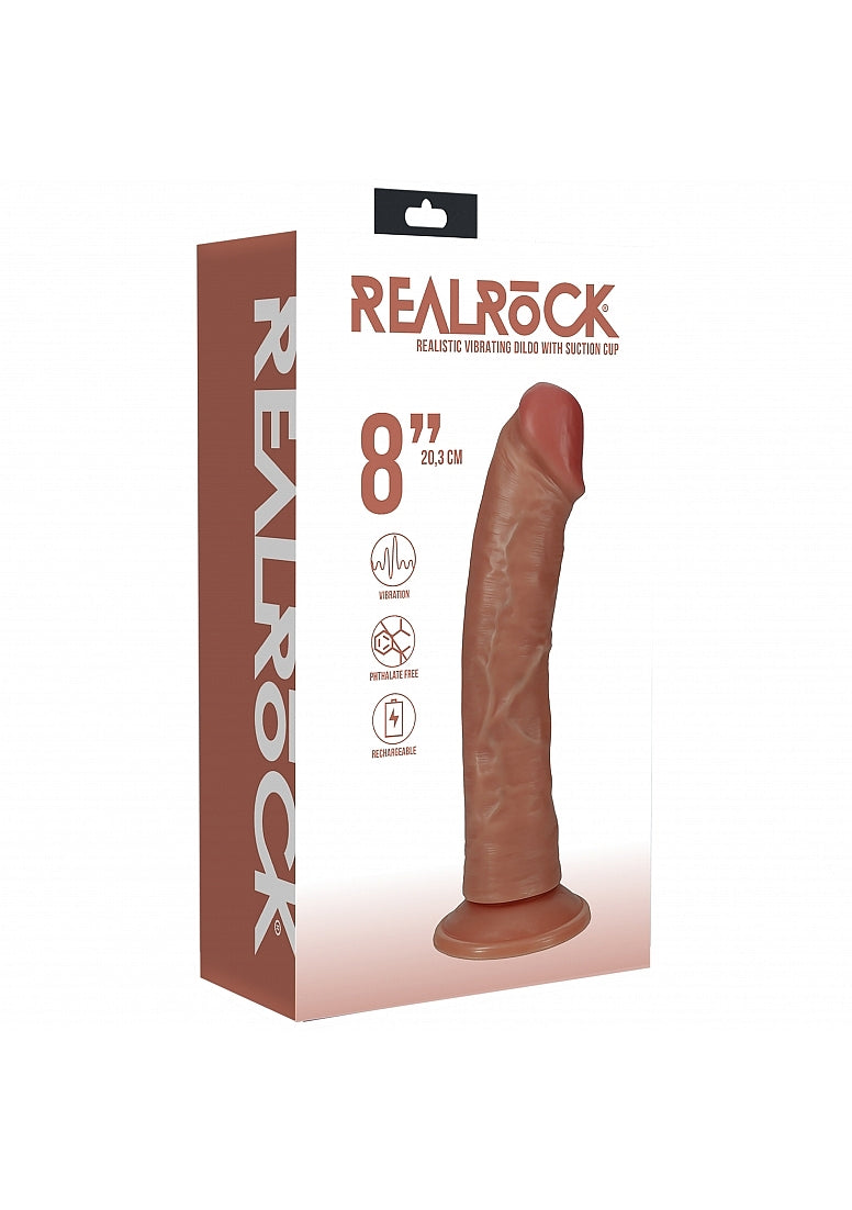 Realrock 8in Vibrating Cock R/curve Tan