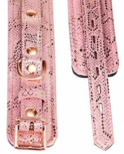 Load image into Gallery viewer, Microfiber Snake Print Wrist Restraints Pink W Leather Lining
