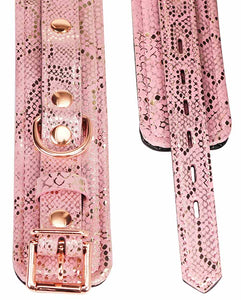 Microfiber Snake Print Wrist Restraints Pink W Leather Lining