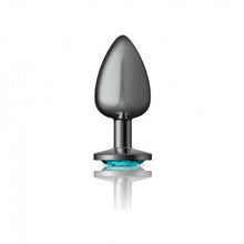 Load image into Gallery viewer, Cheeky Charms Round Teal Large Gunmetal Butt Plug
