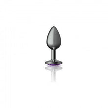 Load image into Gallery viewer, Cheeky Charms Round Purple Small Gunmetal Butt Plug
