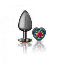 Load image into Gallery viewer, Cheeky Charms Heart Rainbow Large Gunmetal Butt Plug
