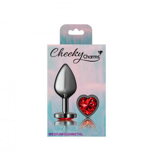 Cheeky Charms Heart Deep Red Medium Gunmetal Butt Plug
