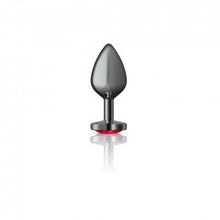 Load image into Gallery viewer, Cheeky Charms Heart Deep Red Medium Gunmetal Butt Plug
