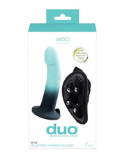Load image into Gallery viewer, Duo Silicone Dildo (non Vibrating) With Harness Turquoise/black
