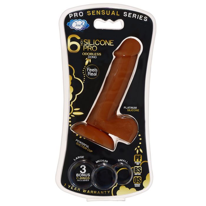 Pro Sensual Premium Silicone Dong W/ 3 C Rings Brown 6 