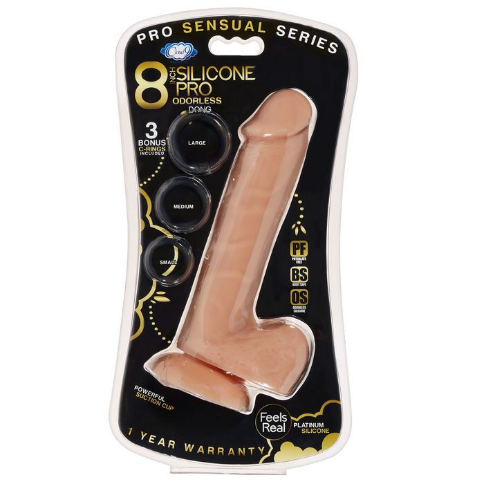 Pro Sensual Premium Silicone Dong W/ 3 C Rings Tan 8 