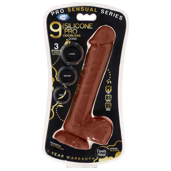 Pro Sensual Premium Silicone Dong W/ 3 C Rings Brown 9 