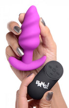 Load image into Gallery viewer, Bang! 21x Vibrating Silicone Swirl Butt Plug W/ Remote Purple
