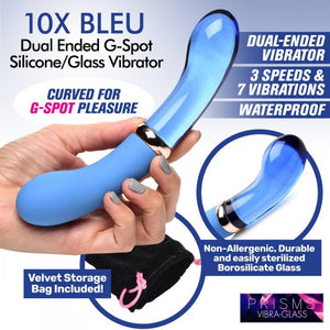 Prisms Vibra-glass 10x Bleu Dual Ended Glass G Spot Vibe