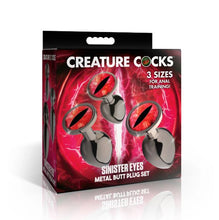 Load image into Gallery viewer, Creature Cock Sinister Eye Metal Butt Plug Set
